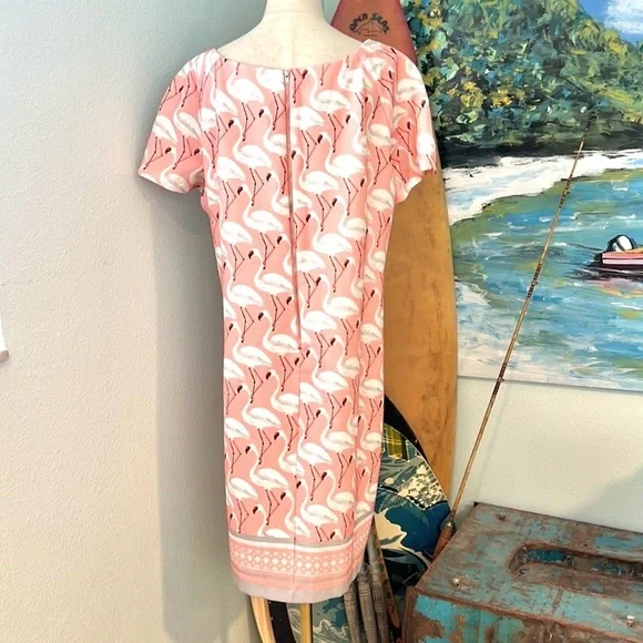 🦩Julian Taylor, FLAMINGOS,Sheath Dress, Print Pink Flamingo, Stretch, Size 18W - Picture 2 of 11